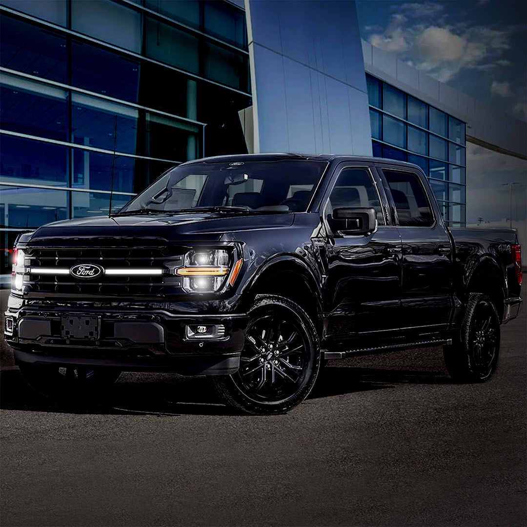2024-2025 Ford F-150 XLT LED Center-Grille Bar – White DRL Strip, IP67, Bolt-On, Black or Silver Frame - Precision Retrofits