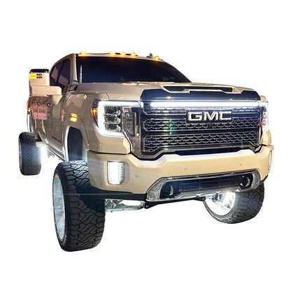 2020-2023 GMC Sierra 2500/3500 Denali LED “Power” Grille Light Bar – IP67, Plug-and-Play Ready, Black/Silver - Precision Retrofits