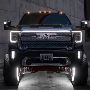 2020-2023 GMC Sierra 2500/3500 Denali LED “Power” Grille Light Bar – IP67, Plug-and-Play Ready, Black/Silver - Precision Retrofits